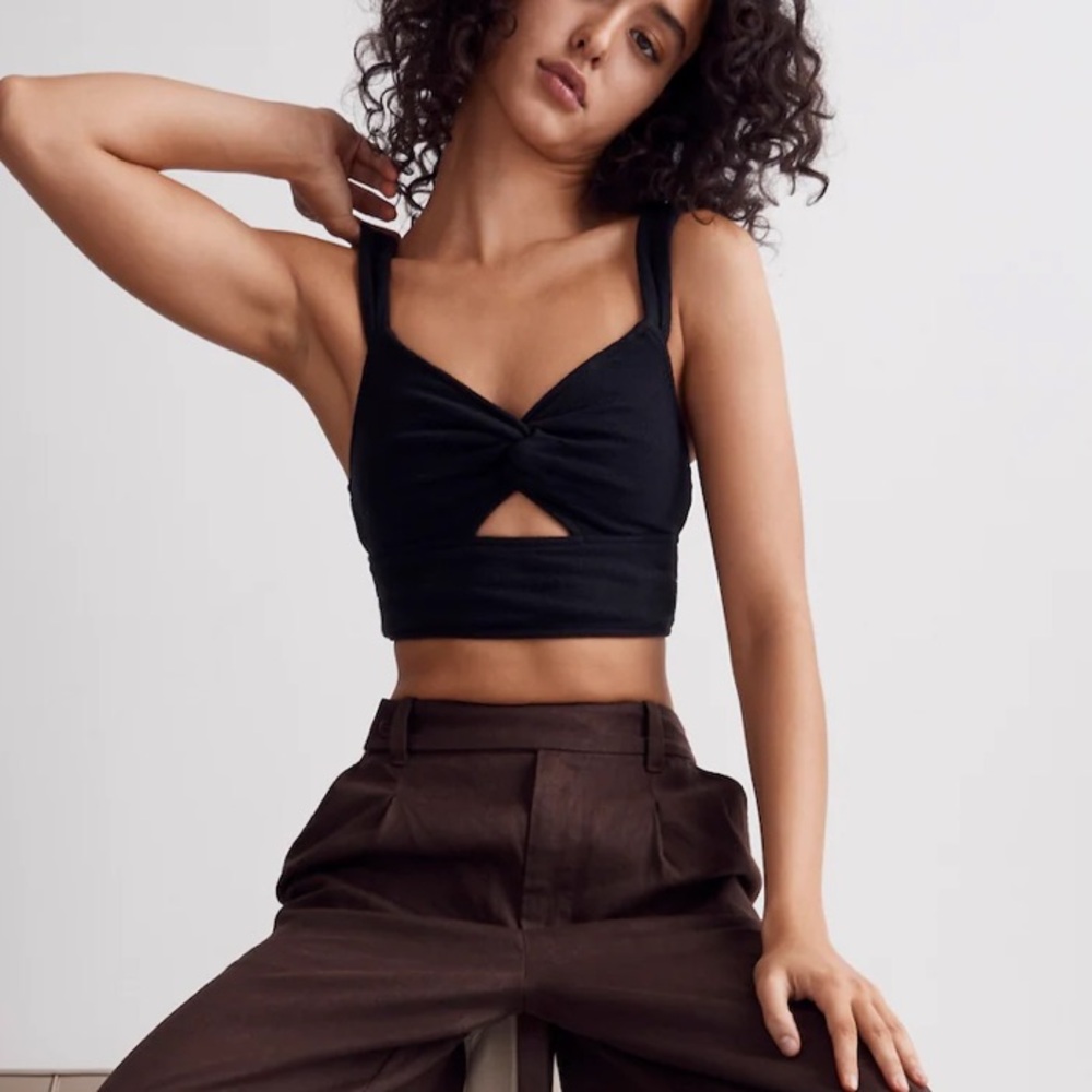 NEW Madewell Cutout Knot-Front Crop Tank Top Sz L